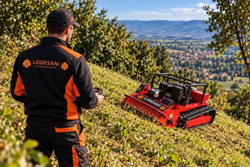 Lodesani giardinaggio Controllo del Robot Trinciaerba in Collina Reggio Emilia Servizio di noleggio con operatore